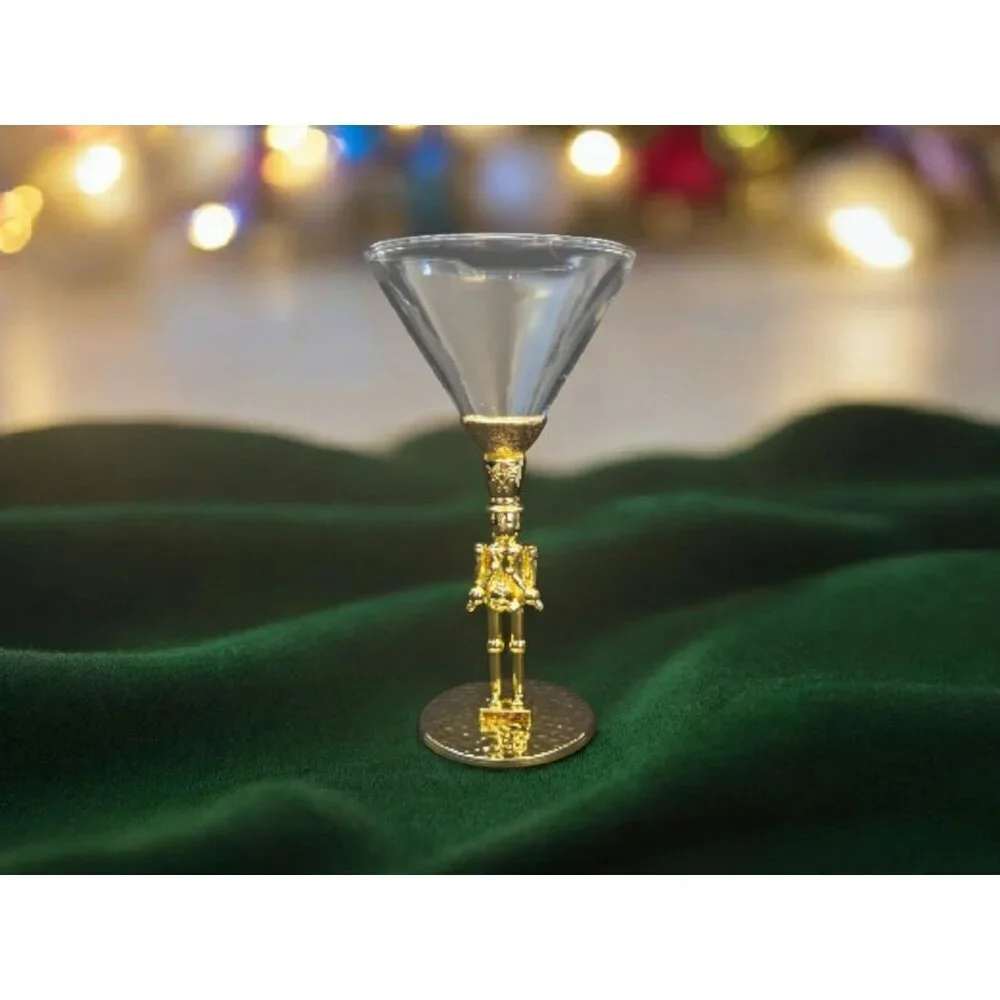 New Christmas Holiday Party Gold Stem Drummer Boy Martini Cocktail Glass Cup